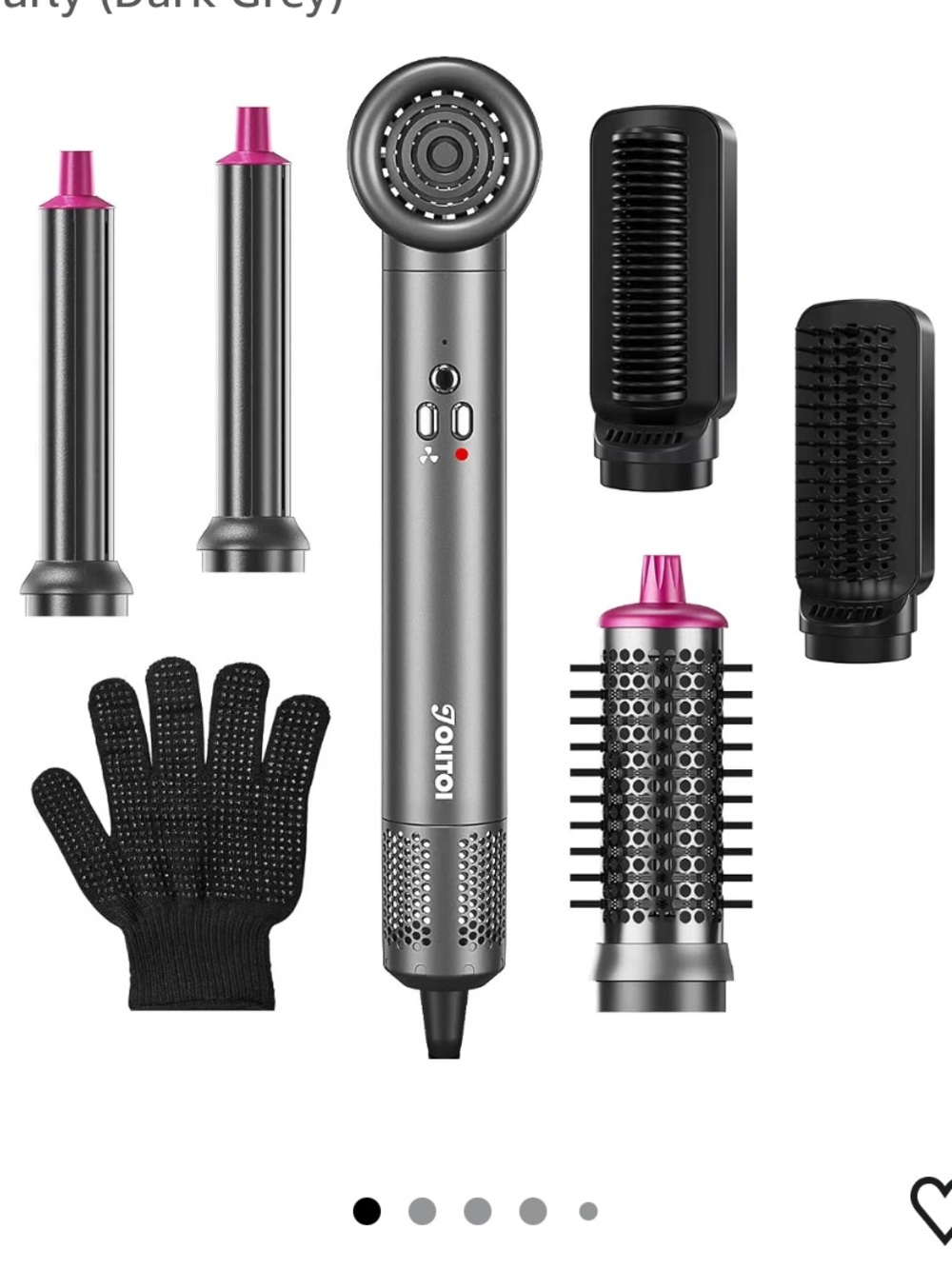Women's 5-in-1 Dark Gray & Pink Hot Air Styler - Multi-Attachment Hair Tool